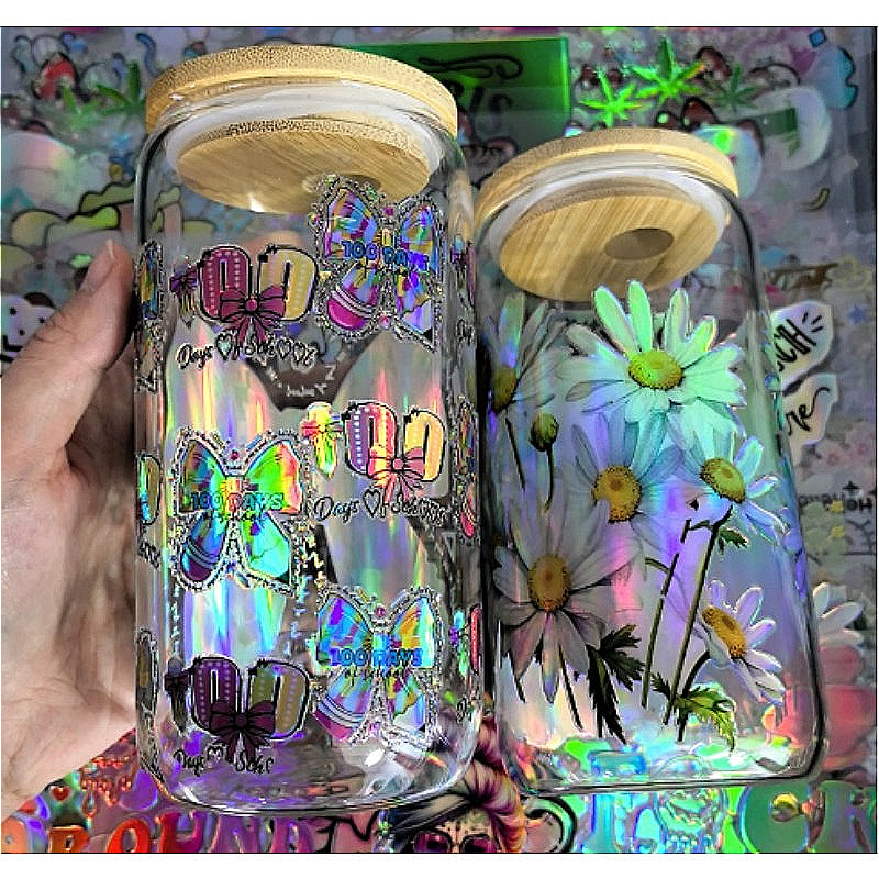 Wholesale 16oz Holographic Steel Cup UV DTF Stickers Random 10pcs/20pcs/50pcs Wraps for DIY Craftlaser wraps